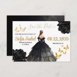 Black & Gold Quinceañera Save the Date Card セーブザデート