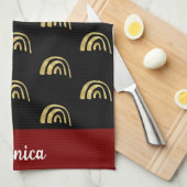 Black & Gold rainbow custom name キッチンタオル (四つ折り)