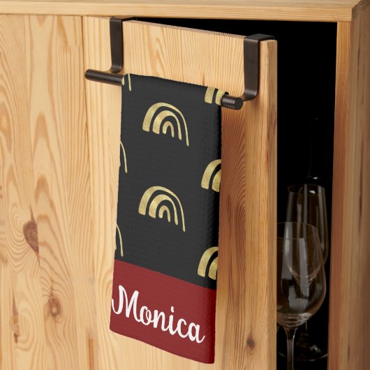 Black & Gold rainbow custom name キッチンタオル (三つ折り)