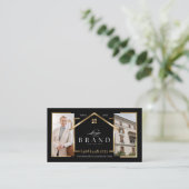 Black Gold Real Estate Agent Photo Logo QR Code 名刺 (スタンド正面)