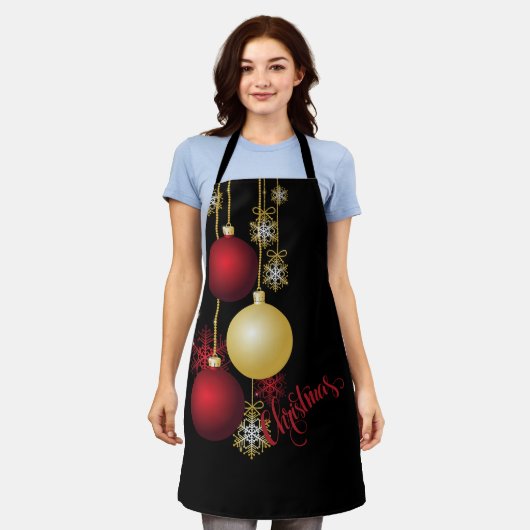 Black, Gold & Red Christmas Party エプロン (着用した状態)