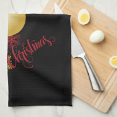 Black, Gold & Red Christmas Party キッチンタオル (四つ折り)