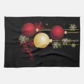 Black, Gold & Red Christmas Party キッチンタオル (横)