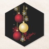 Black, Gold & Red Christmas Party ペーパーコースター (正面)