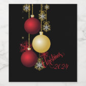 Black, Gold & Red Christmas Party ワインラベル (シングルラベル)