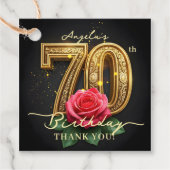 Black Gold Red Rose 70th Birthday Thank You フェイバータグ (正面)