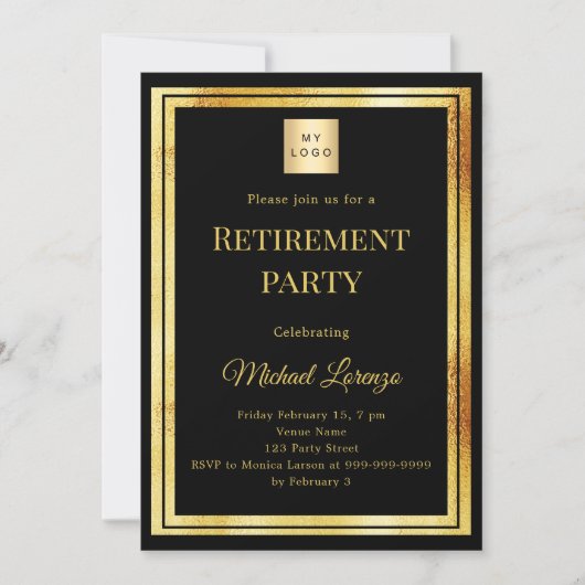 Black gold retirement party QR code business logo 招待状 (正面)
