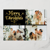 Black & Gold Retro Christmas Family Photo Collage 箔シーズンカード (正面)