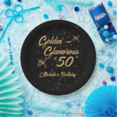 Black Gold Retro Golden Glamorous 50th Birthday ペーパープレート (パーティー)