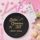 Black Gold Retro Golden Glamorous 50th Birthday ペーパープレート (パーティー)