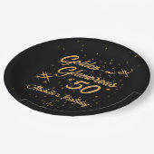 Black Gold Retro Golden Glamorous 50th Birthday ペーパープレート (アングル)