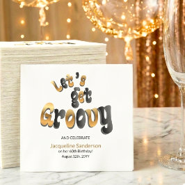Black Gold Retro Let's Get Groovy 60th Birthday スタンダードカクテルナプキン