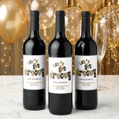 Black Gold Retro Let's Get Groovy 60th Birthday ワインラベル