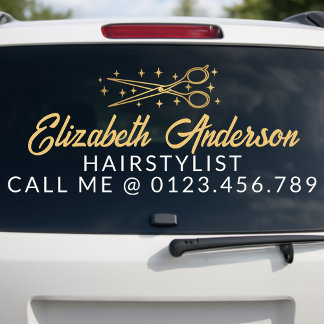 Black & Gold Retro Typography Hairstylist Car ウィンドウサイン