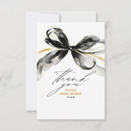 Black Gold Ribbon Bow Whimsical Bridal Shower サンキューカード