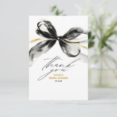 Black Gold Ribbon Bow Whimsical Bridal Shower サンキューカード (スタンド正面)