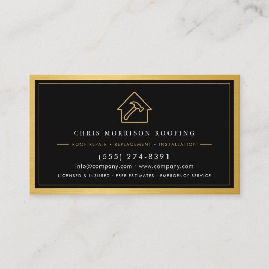 Black Gold Roofing Construction Services QR Code 名刺 (正面)