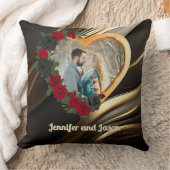 Black & Gold Roses, Gold Heart Photo Frame クッション (ブランケット)