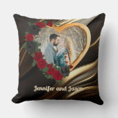 Black & Gold Roses, Gold Heart Photo Frame クッション (正面)