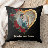 Black & Gold Roses, Gold Heart Photo Frame クッション (ブランケット)
