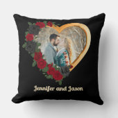 Black & Gold Roses, Gold Heart Photo Frame クッション (正面)