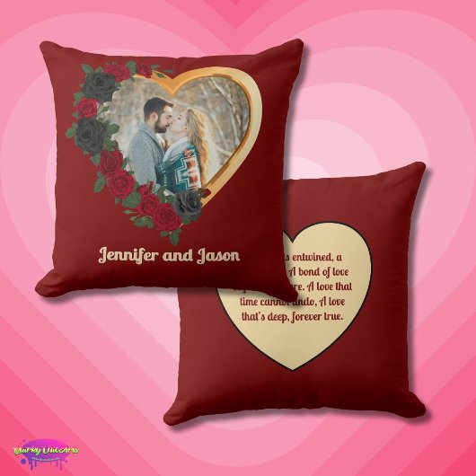 Black & Gold Roses, Gold Heart Photo Frame クッション