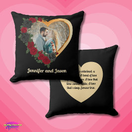 Black & Gold Roses, Gold Heart Photo Frame クッション