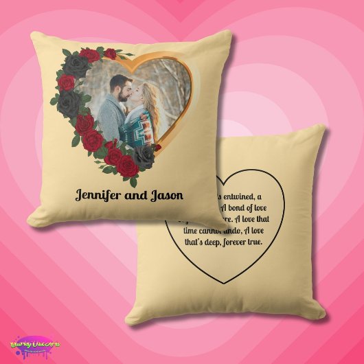 Black & Gold Roses, Gold Heart Photo Frame クッション