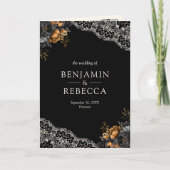 Black Gold Roses Lace Cream Gothic QR Code Wedding 招待状 (正面)