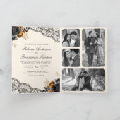 Black Gold Roses Lace Cream Gothic QR Code Wedding 招待状 (内部)