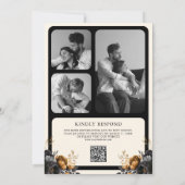 Black Gold Roses Lace Cream Gothic QR Code Wedding 招待状 (裏面)