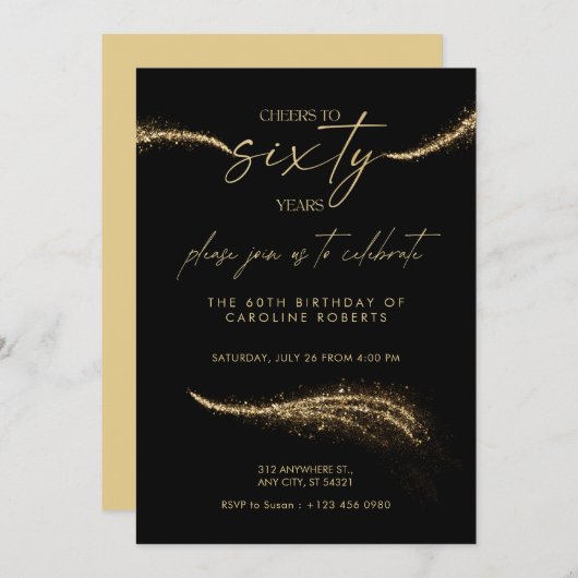 Black & Gold Royal 60th Birthday Invitation   招待状 (正面/裏面)