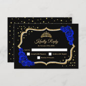Black Gold Royal Blue Quinceanera 出欠カード (正面/裏面)