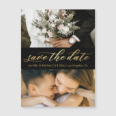 black gold script 2 photos save the date magnet (正面)