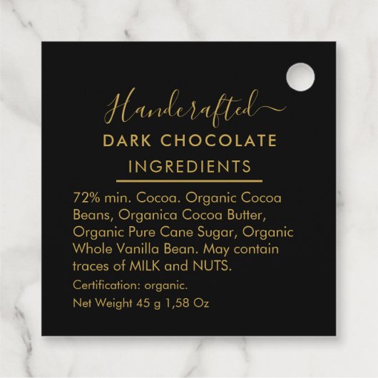 Black Gold Script Dark Chocolate Ingredients フェイバータグ (裏面)