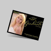 Black Gold Script Graduate Photo Party Invitation 招待状