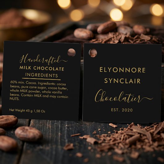 Black Gold Script Milk Chocolate Ingredients フェイバータグ