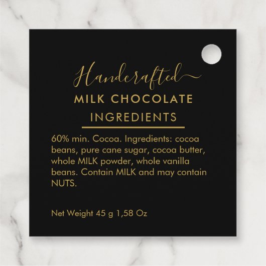 Black Gold Script Milk Chocolate Ingredients フェイバータグ (裏面)