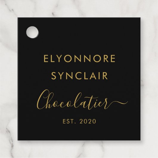 Black Gold Script Milk Chocolate Ingredients フェイバータグ (正面)