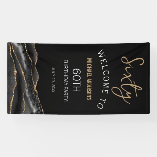 Black Gold Sixty Birthday Sign 横断幕 (横)