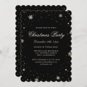 Black Gold Snowflakes Stars Christmas Party 招待状 (正面/裏面)