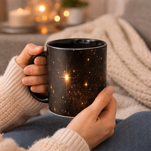 Black Gold Star Mug | Elegant Sparkle Coffee Cup コーヒーマグカップ