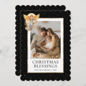 Black Gold Stars Angel Christmas Blessings Photo シーズンカード (正面/裏面)