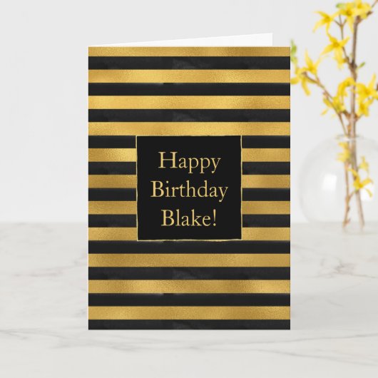 Black Gold Stripes Birthday カード (黄色い花)
