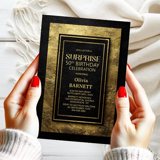 Black Gold Surprise 50th Birthday Party 招待状