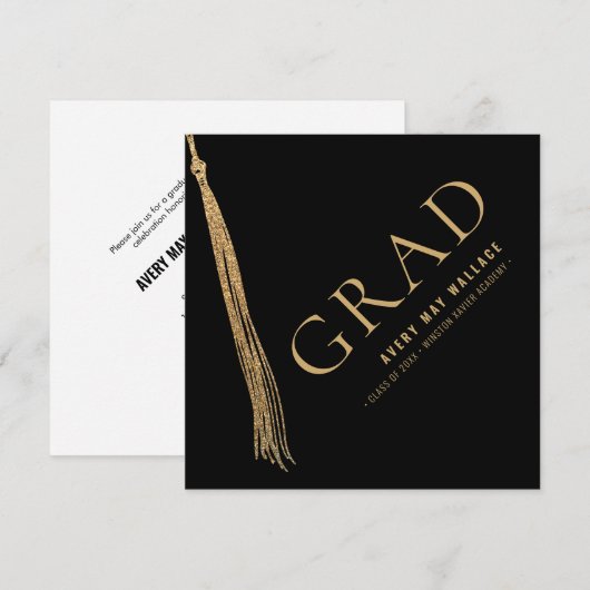 Black Gold Tassel Unique Graduation Custom  招待状 (正面/裏面)
