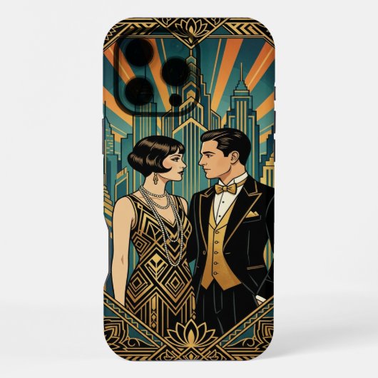 Black Gold Teal iPhone 16 Pro Max Case iPhoneケース (裏面)