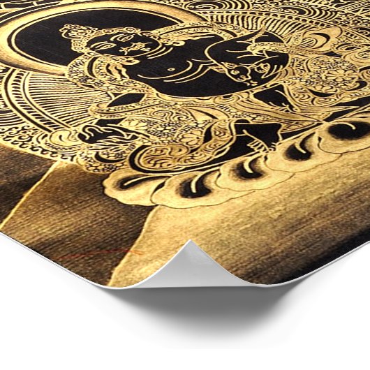 Black & Gold Tibetan Buddhist Art ポスター (角)