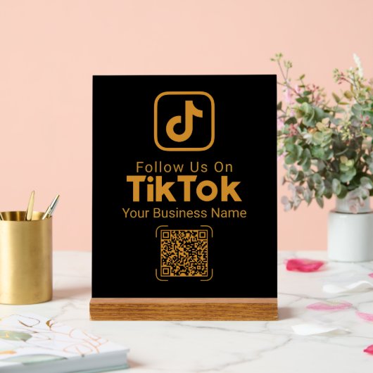 Black Gold TikTok QRコード ビジネス名 フォロー アクリルサイン (ウェディング)