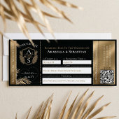 Black Gold Tropical Boarding Plane Ticket Wedding 招待状